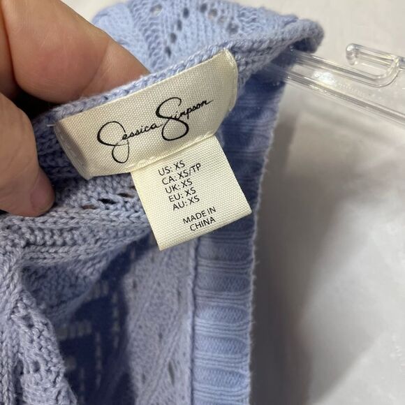 twist back POINTELLE KNIT crop sweater BLUE SIZE XS - Picture 7 of 7